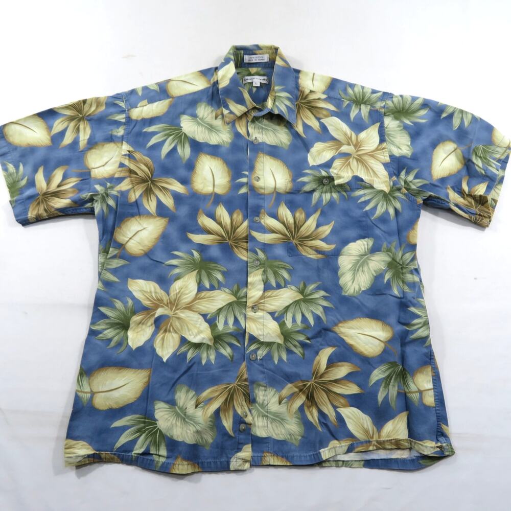 Pierre Cardin Shirt Hawaiian Floral Blue White Sz L